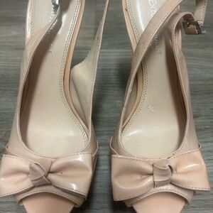 Nude Bow Peep-Toe Slingback Heels - Women